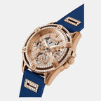 queen Women Quartz Rose Gold Dial Multi-Function Silicone Watch GW0536L5