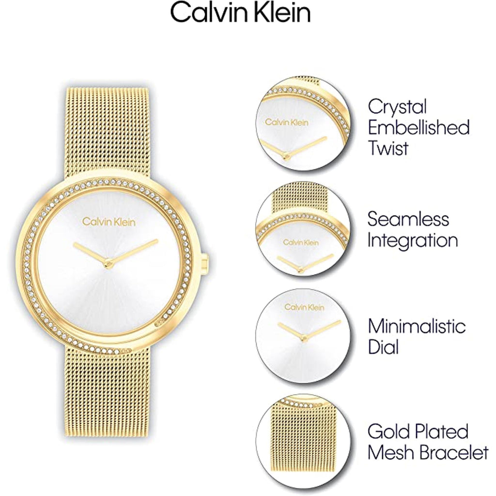 Twisted Bezel Women Quartz White Dial Analog Stainless Steel Watch 25200150