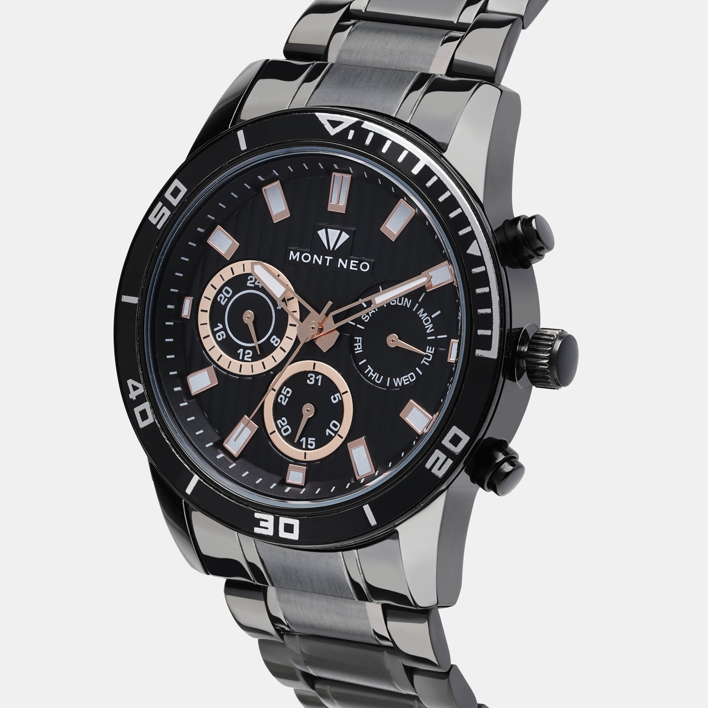 Refined Black Chronograph Male Stainless Steel Watch 1036C-M4404