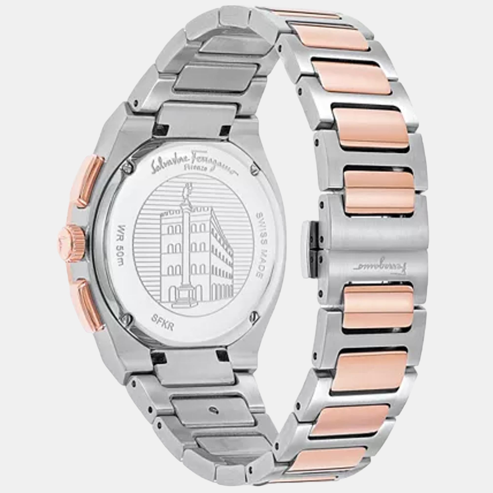 Kr-Ferragamo Elliptical 3 Men Quartz Silver Dial Chronograph Stainless Steel Watch SFKR00323