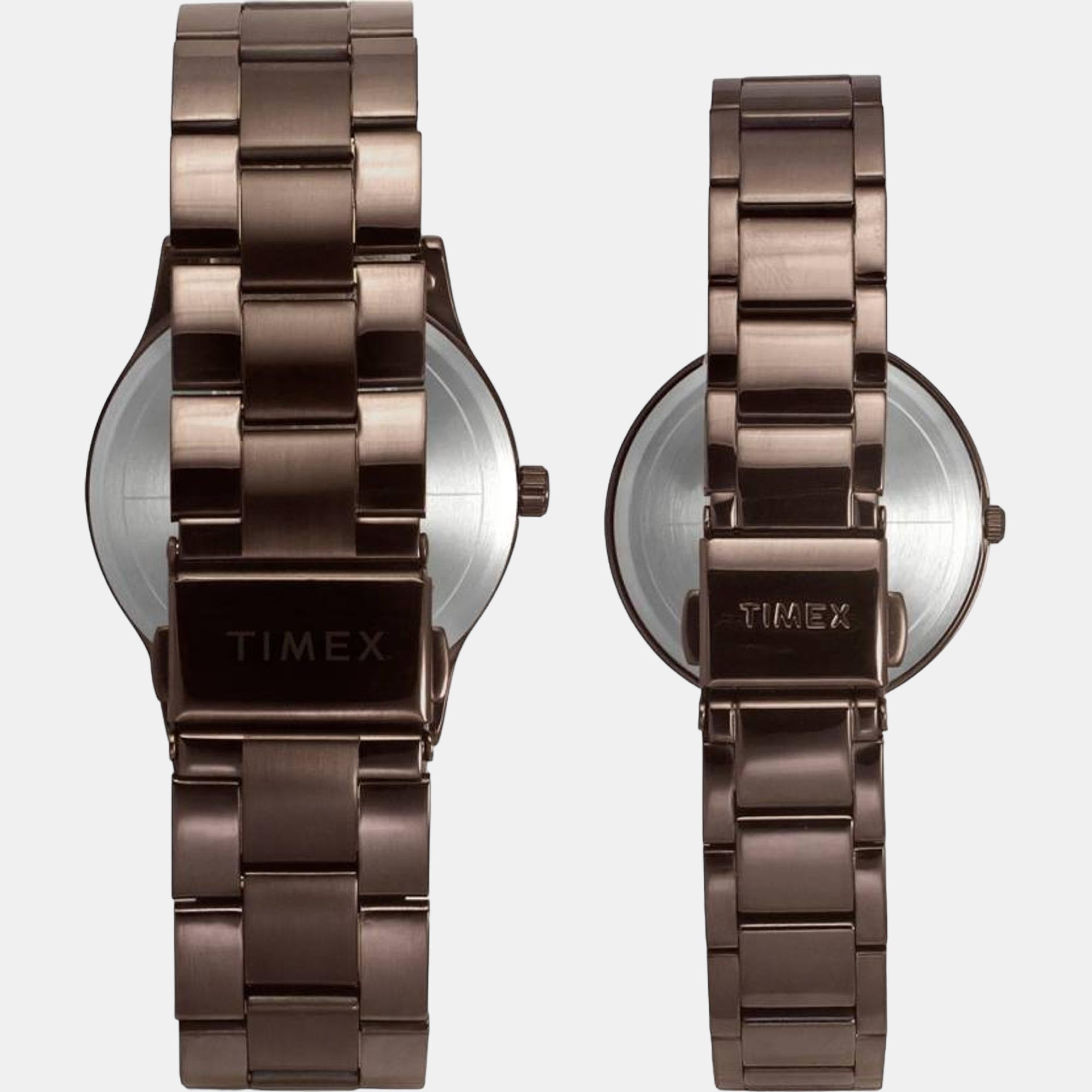 Fashion Couple Quartz Brown Dial Analog Stainless Steel Watch TW00PR295