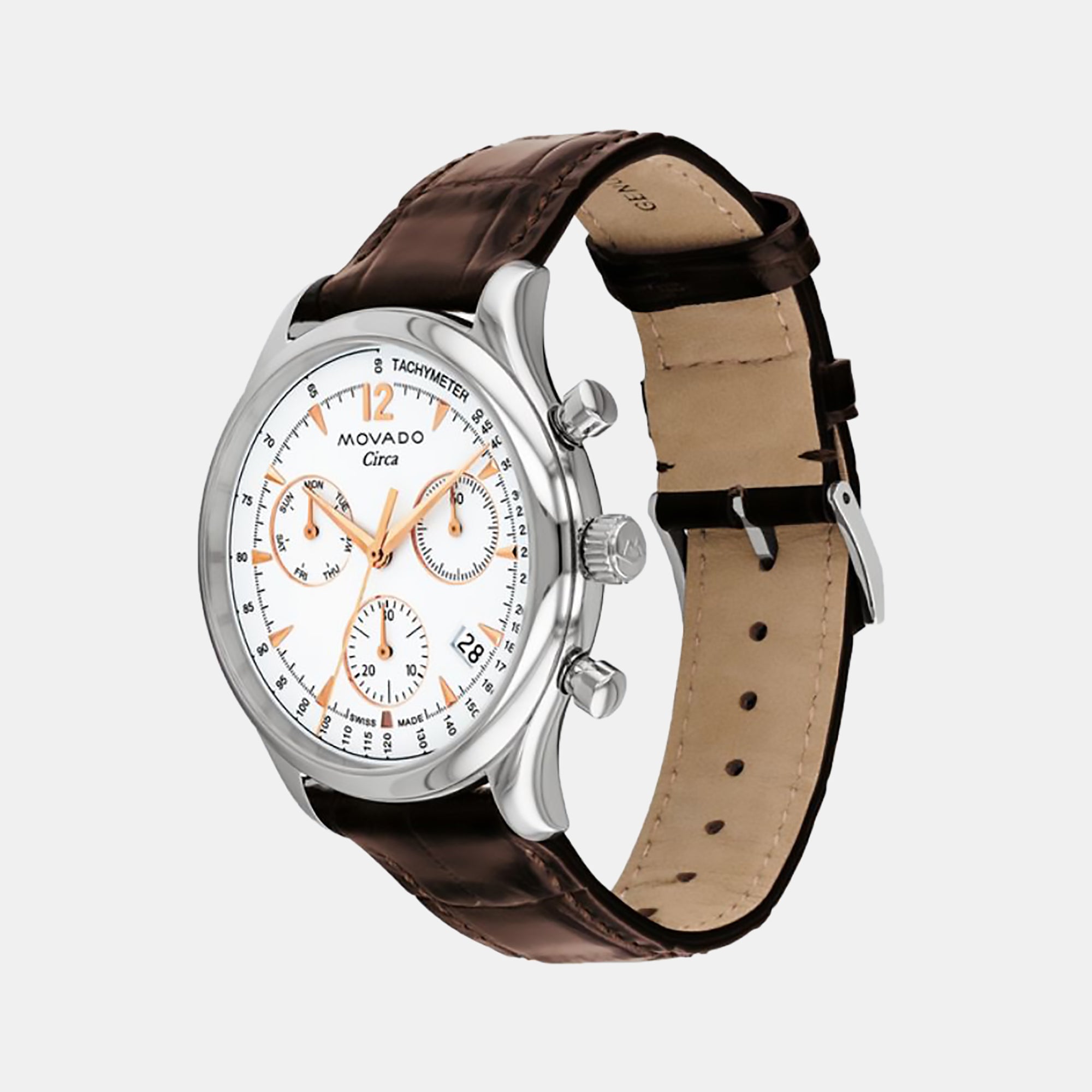 Movado Men s Chronograph Round Dial Quartz Brown Leather Watch 3650132 Just In Time