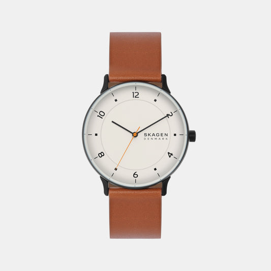 Male White Analog Leather Watch SKW6883