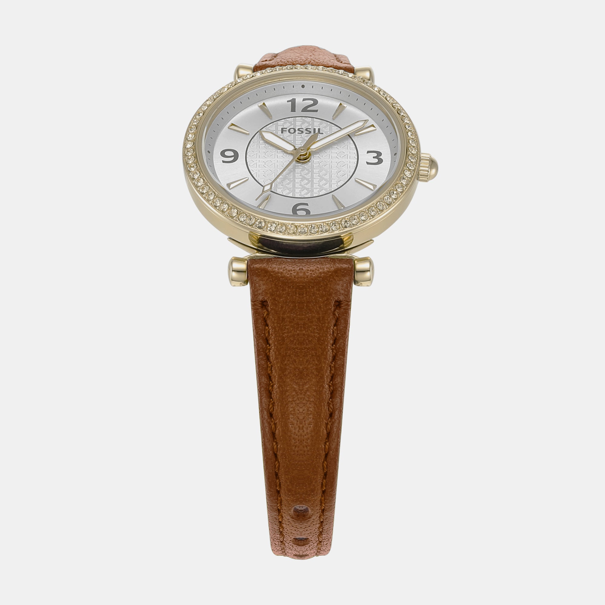 Female Carlie Three-Hand Medium Brown Leather Watch ES5297 – Just