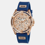 queen Women Quartz Rose Gold Dial Multi-Function Silicone Watch GW0536L5