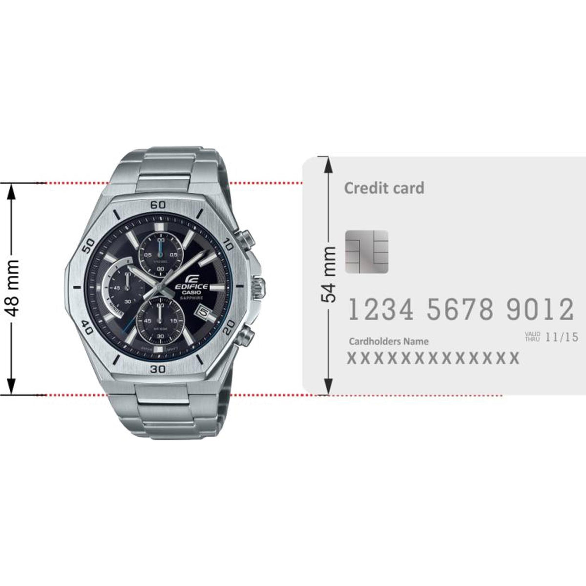 Edifice Men Quartz Black Dial Chronograph Stainless Steel Watch EX550