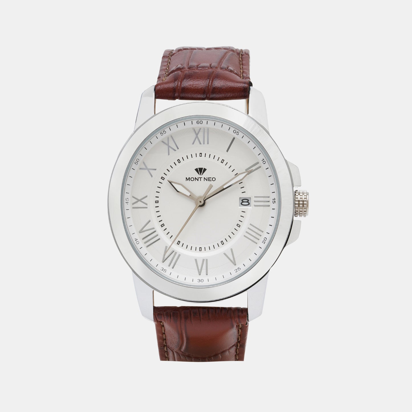 Classic Silver Analog Male Leather Watch 8002E-L1103