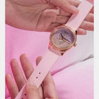 Lady Idol Women Quartz Gold Dial Analog Silicone Watch GW0530L4