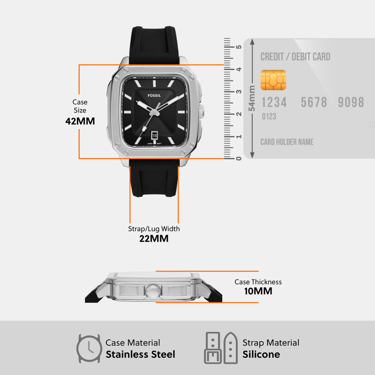 Fossil Stainless Steel Square watch