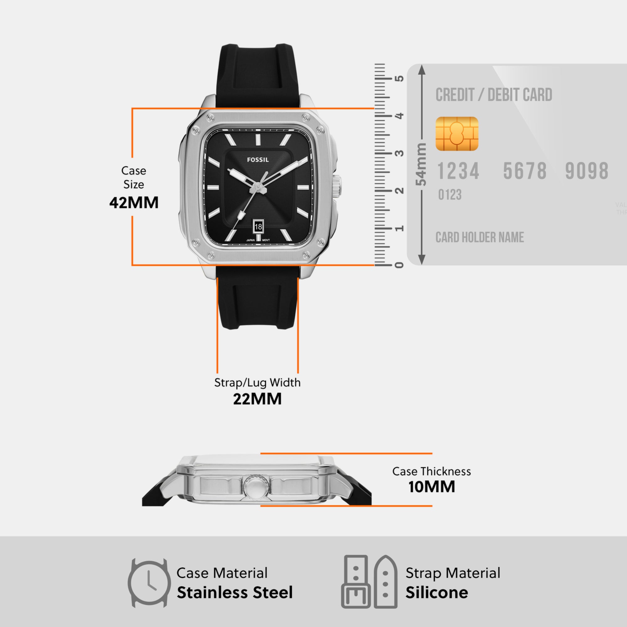 Fossil Stainless Steel Square watch