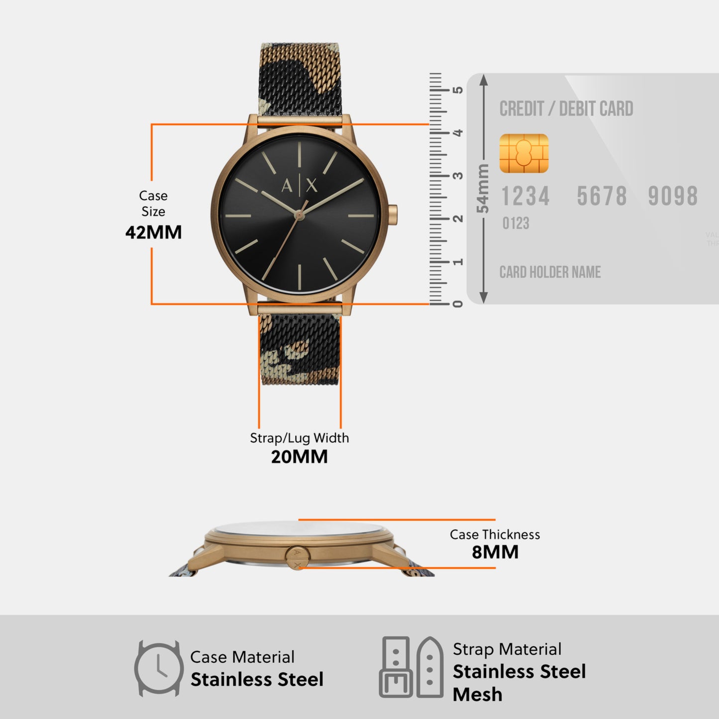Men's Black Analog Stainless Steel Watch AX2754