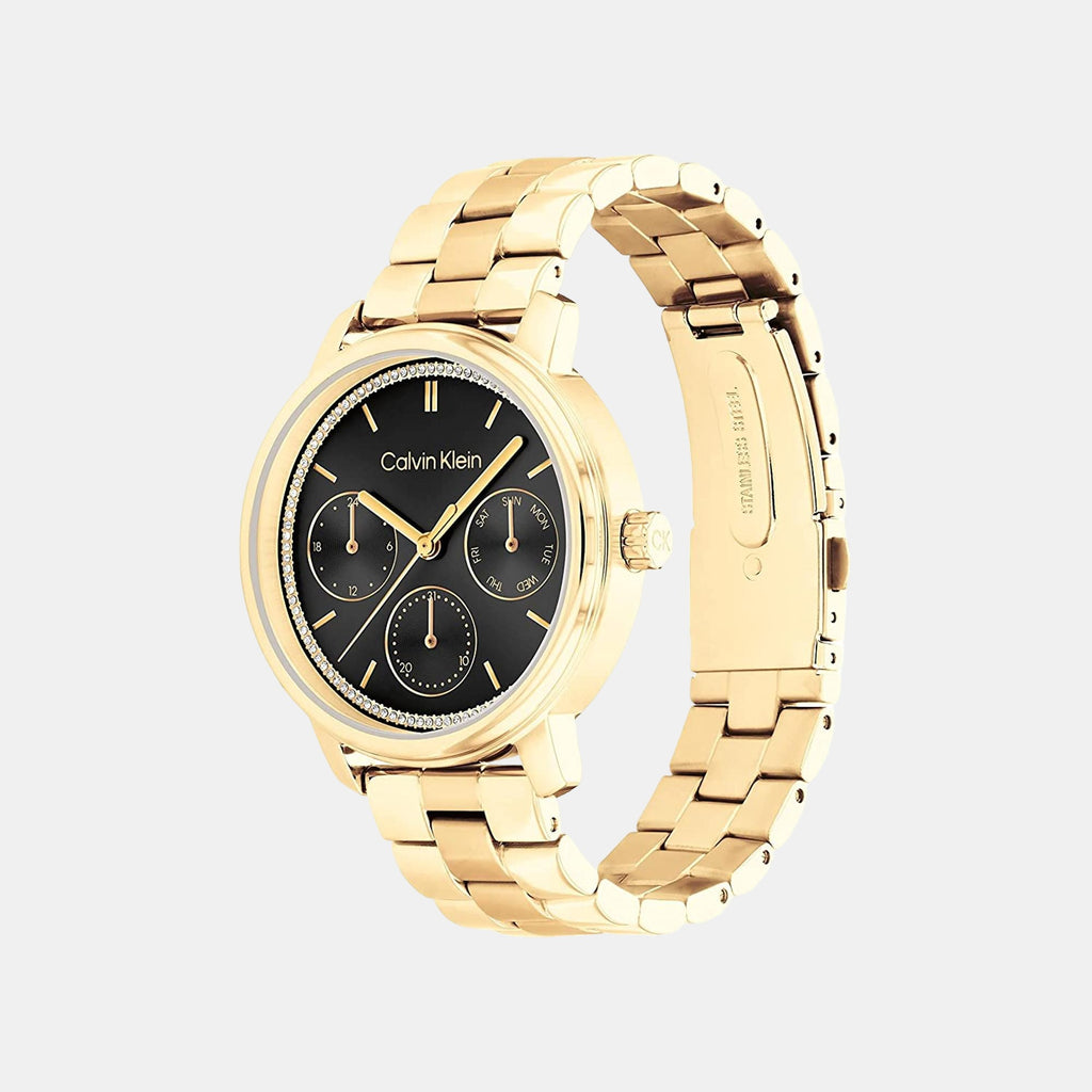 Minimalistic Women Quartz Black Dial Chronograph Stainless Steel Watch 25200177