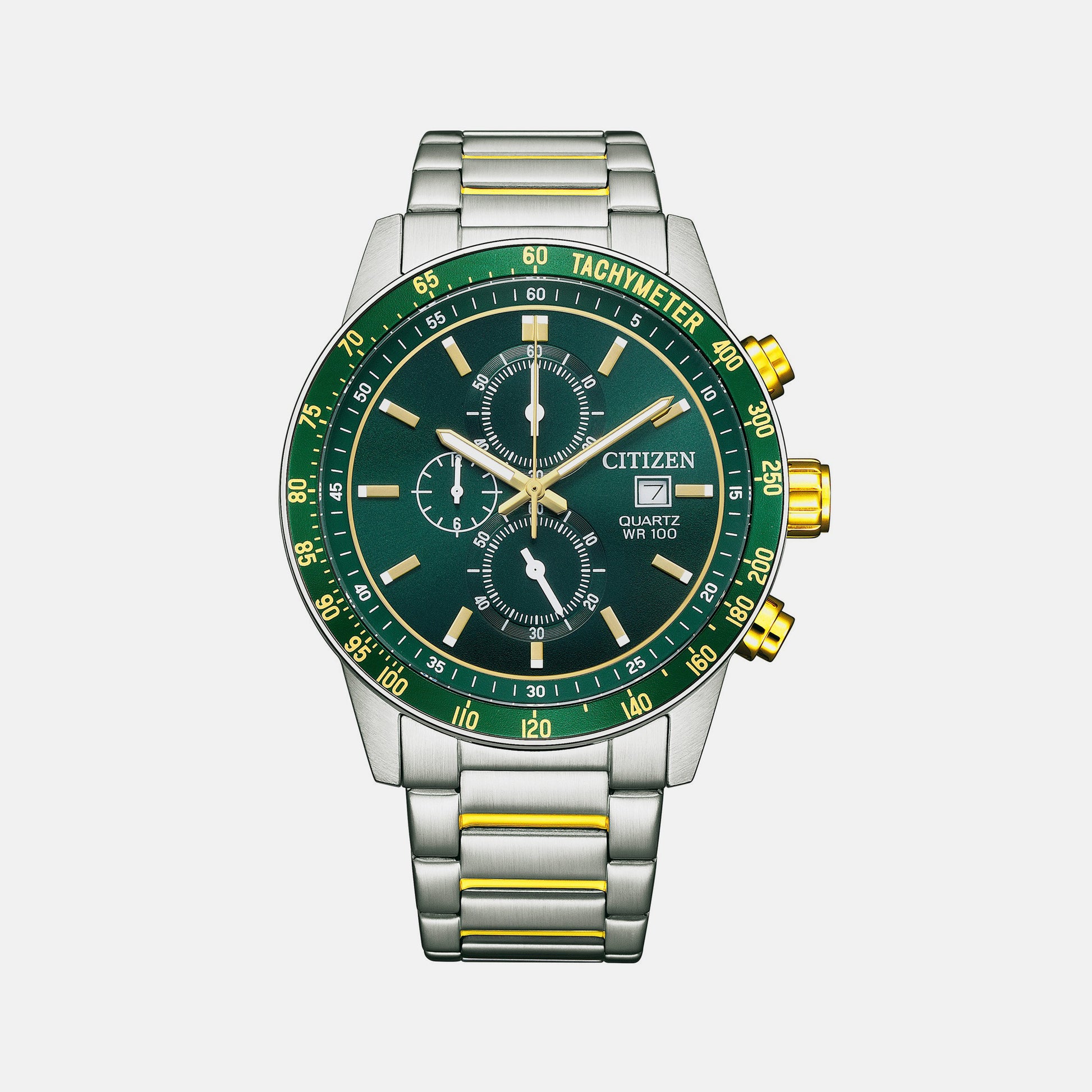 Men Quartz Green Dial Chronograph Stainless Steel Watch AN3689-55X