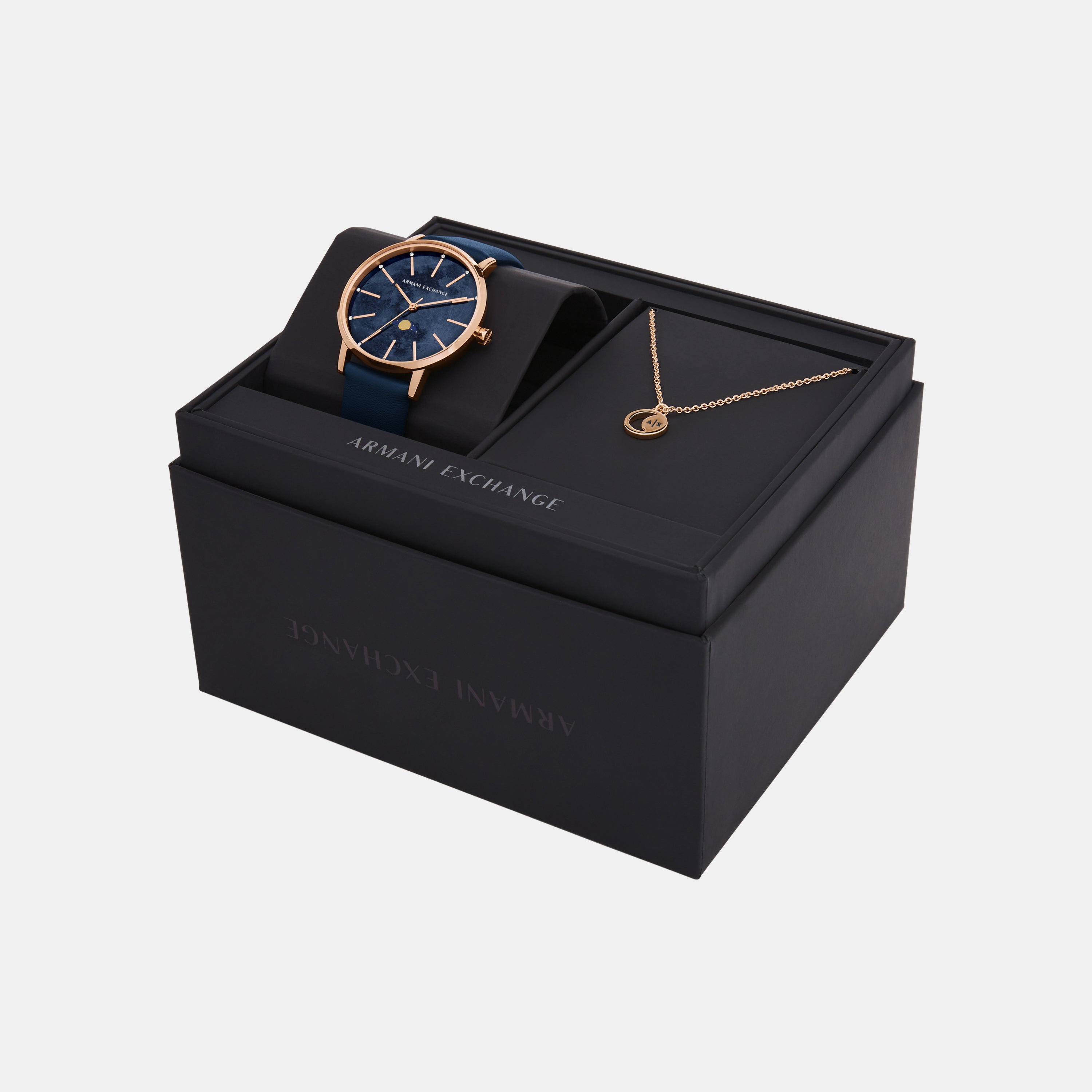 Women Quartz Rose Gold Dial Analog Leather Watch AX7149SET