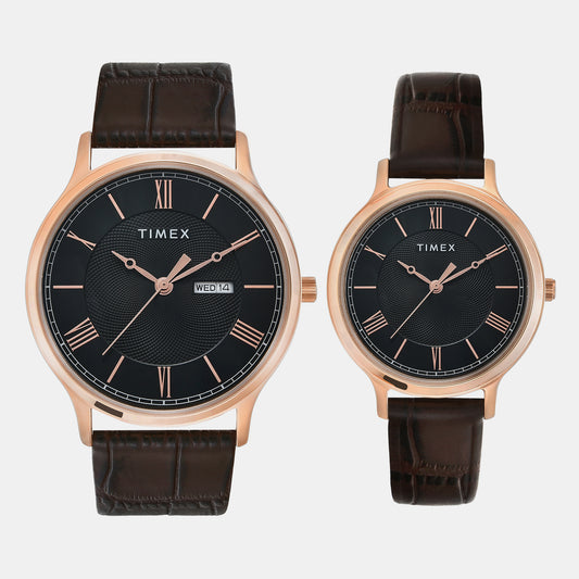 Couple Black Analog Leather Watch TW00PR301