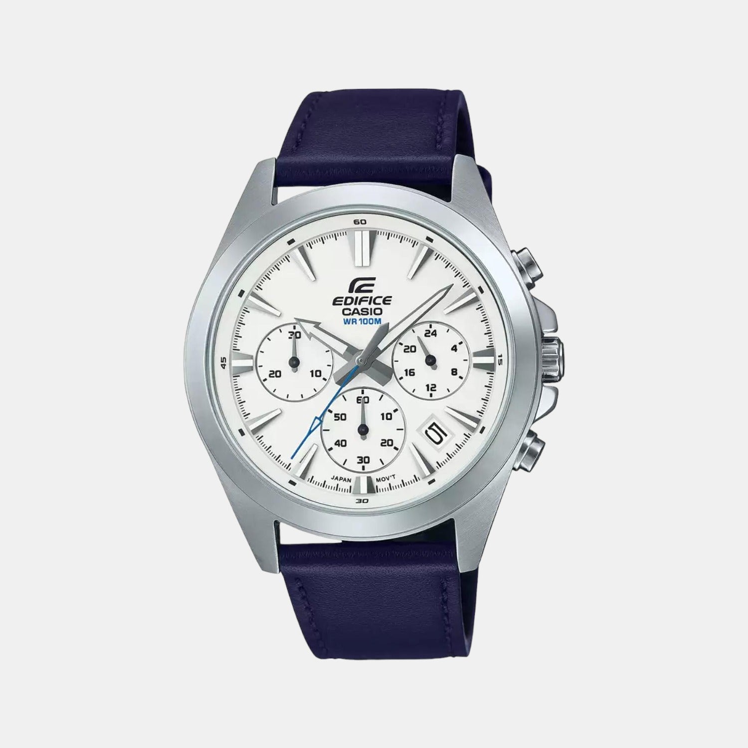 Casio Edifice Men Quartz White Dial Chronograph Leather Watch ED543