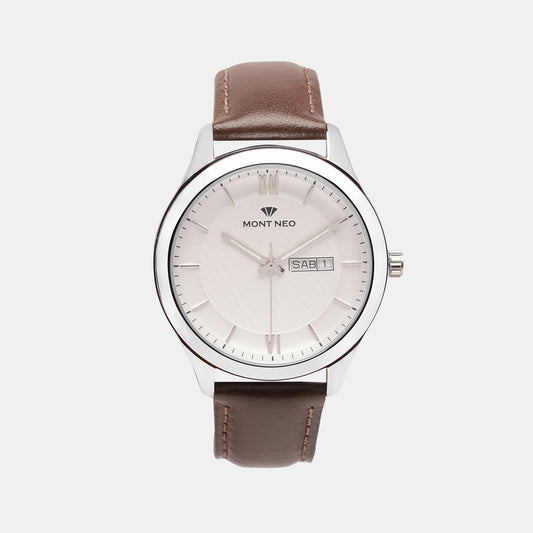 Elegant Silver Analog Male Leather Watch 8009D-L1103