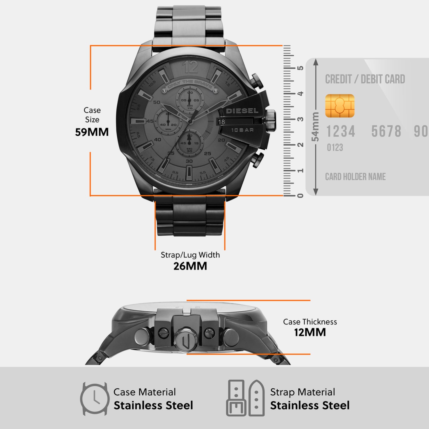 Men's Grey Chronograph Stainless Steel Watch DZ4282