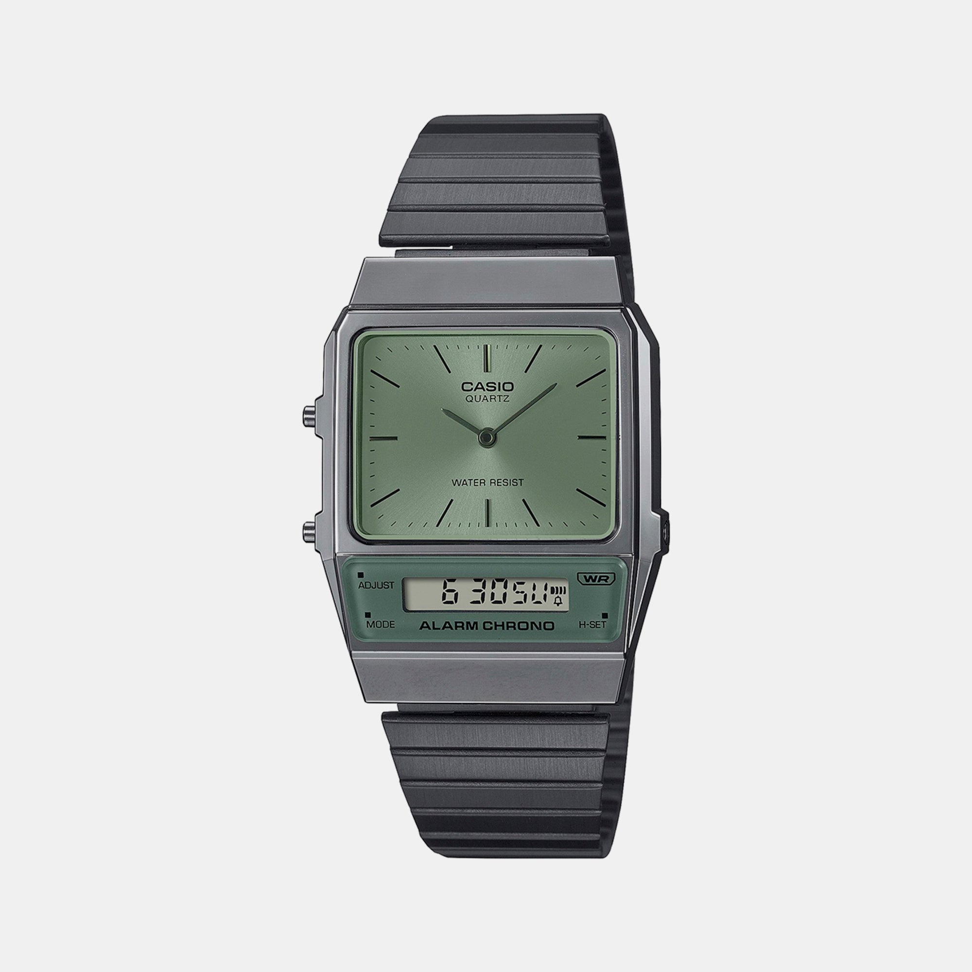 Casio Rectangular Green Analog-Digital watch