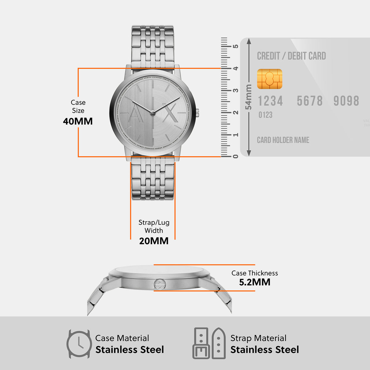 Dale Men Quartz Silver Dial Analog Stainless Steel Watch AX2870