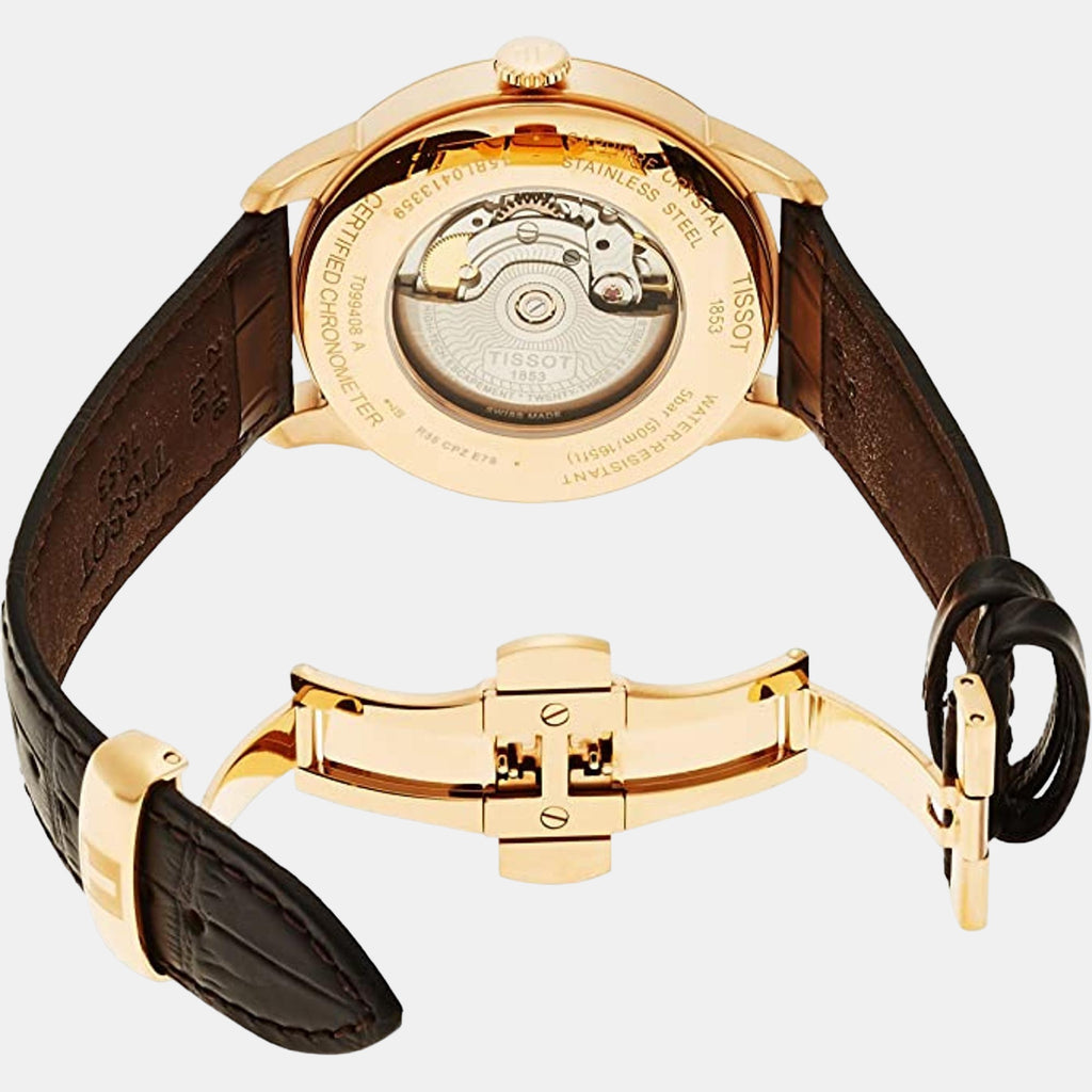 Chemin Des Tourelles Men Automatic Silver Dial Analog Leather Watch T0994083603800