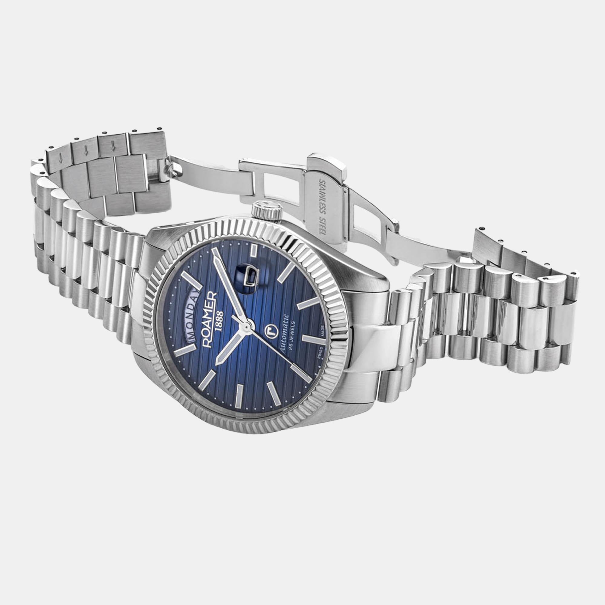 Primeline Daydate Ii Men Automatic Blue Dial Analog Stainless Steel Watch 981666 41 45 50