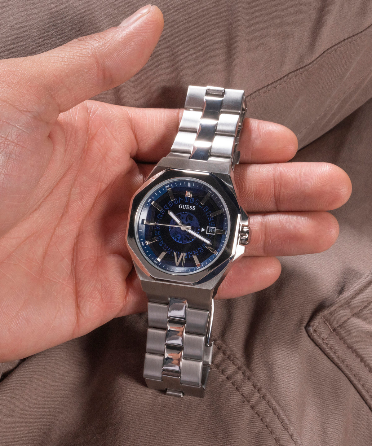 Gd Emperor Men Quartz Blue Dial Analog Stainless Steel Watch Gw0573G1