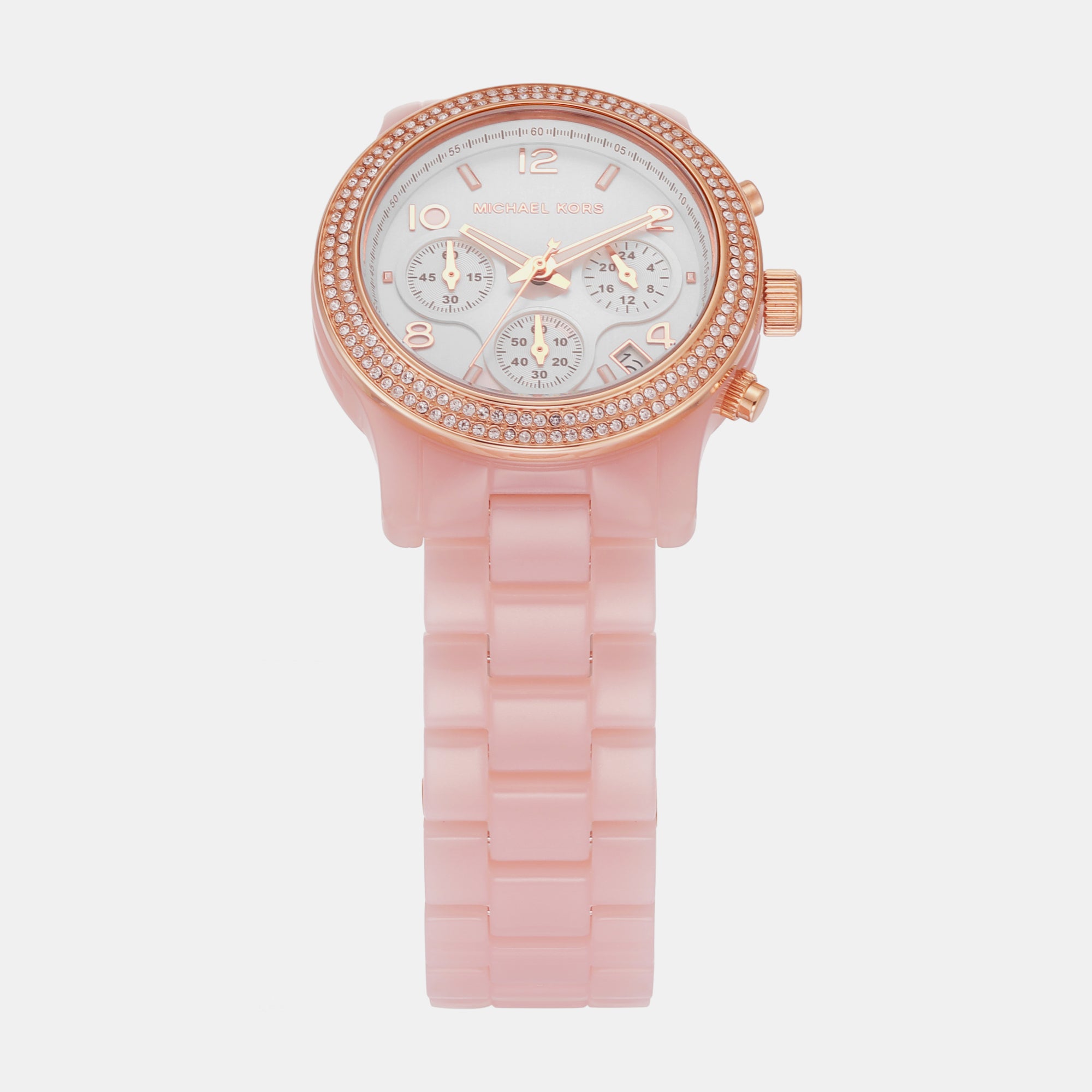 Female Runway Chronograph Blush Acetate Watch MK7424 – Just In Time