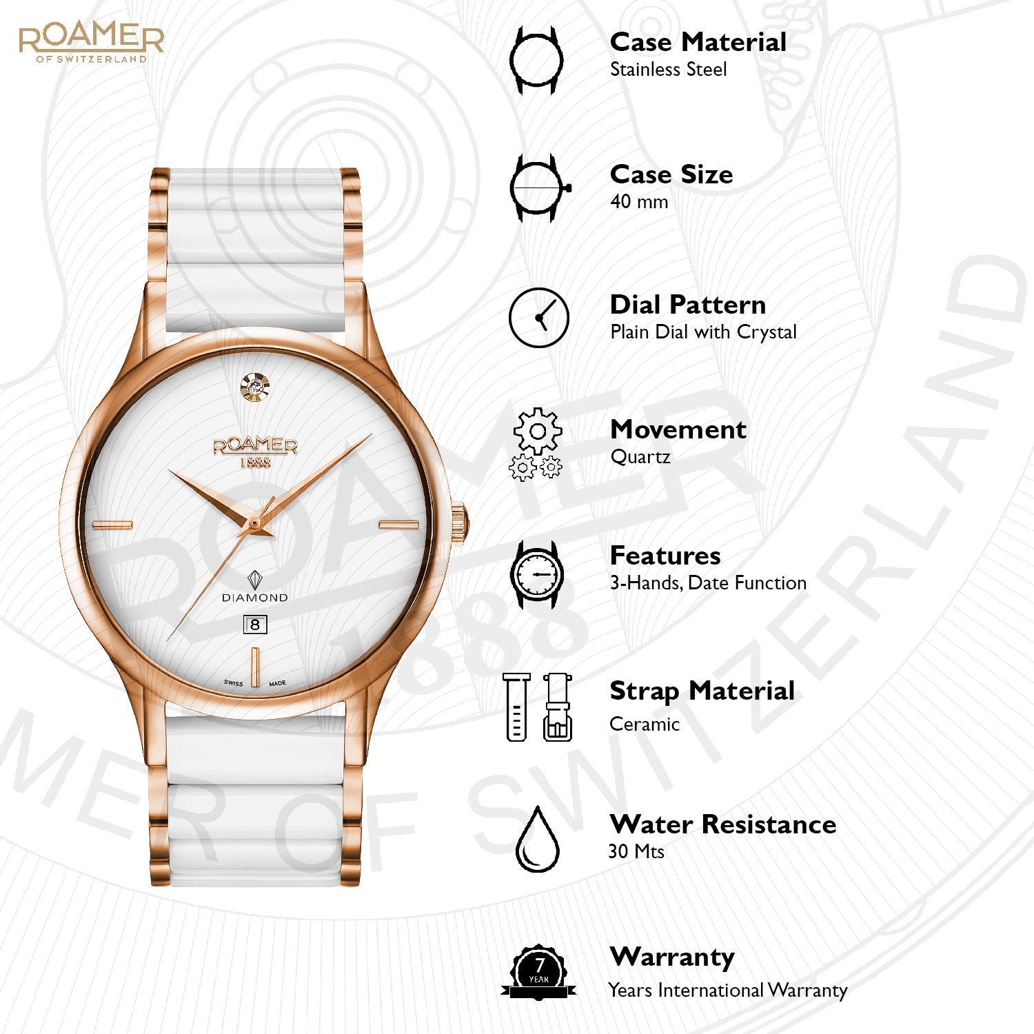 C-Line Men Quartz White Dial Analog Ceramic Watch 657833 49 29 60