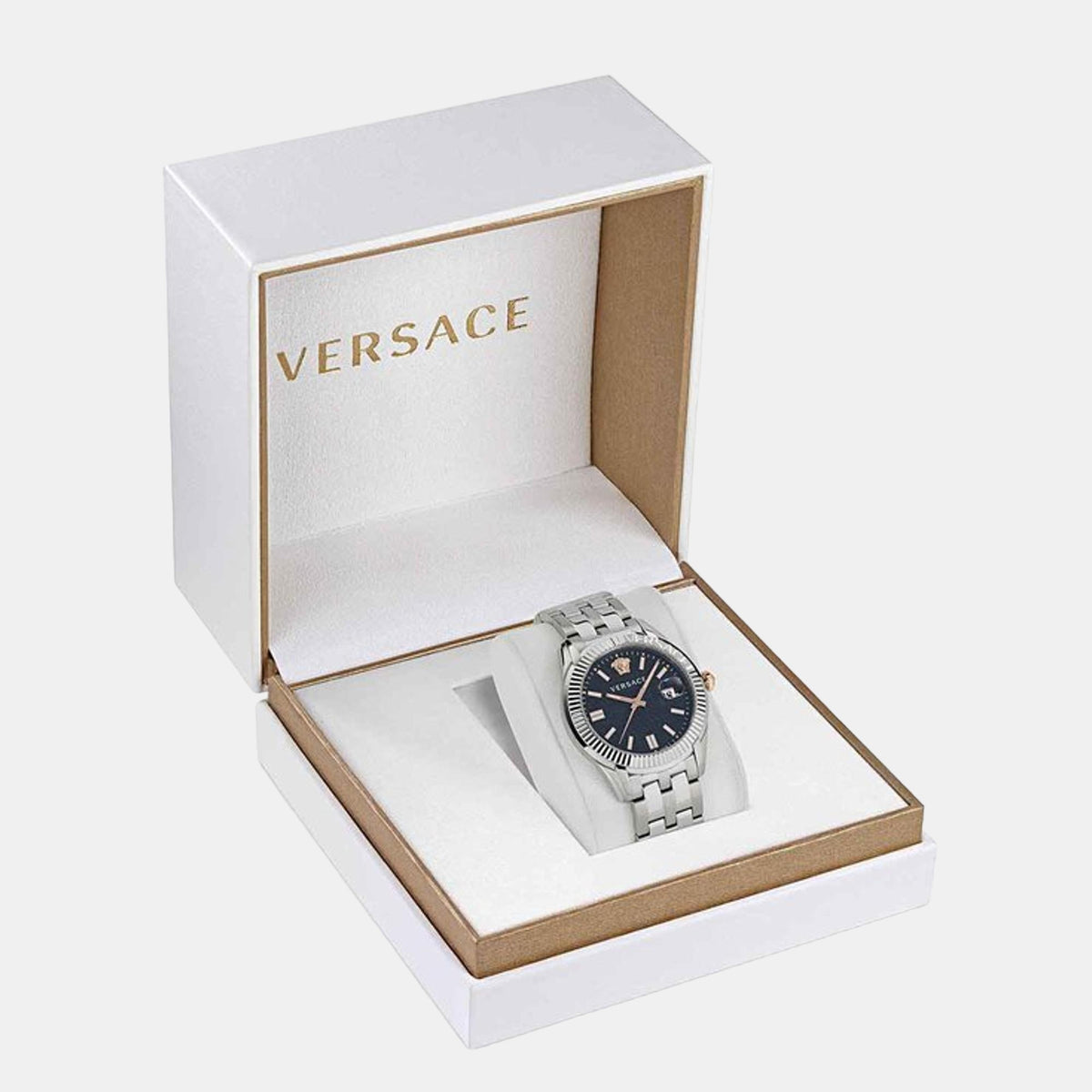 Men Quartz Black Dial Analog Stainless Steel Watch VE3K00322
