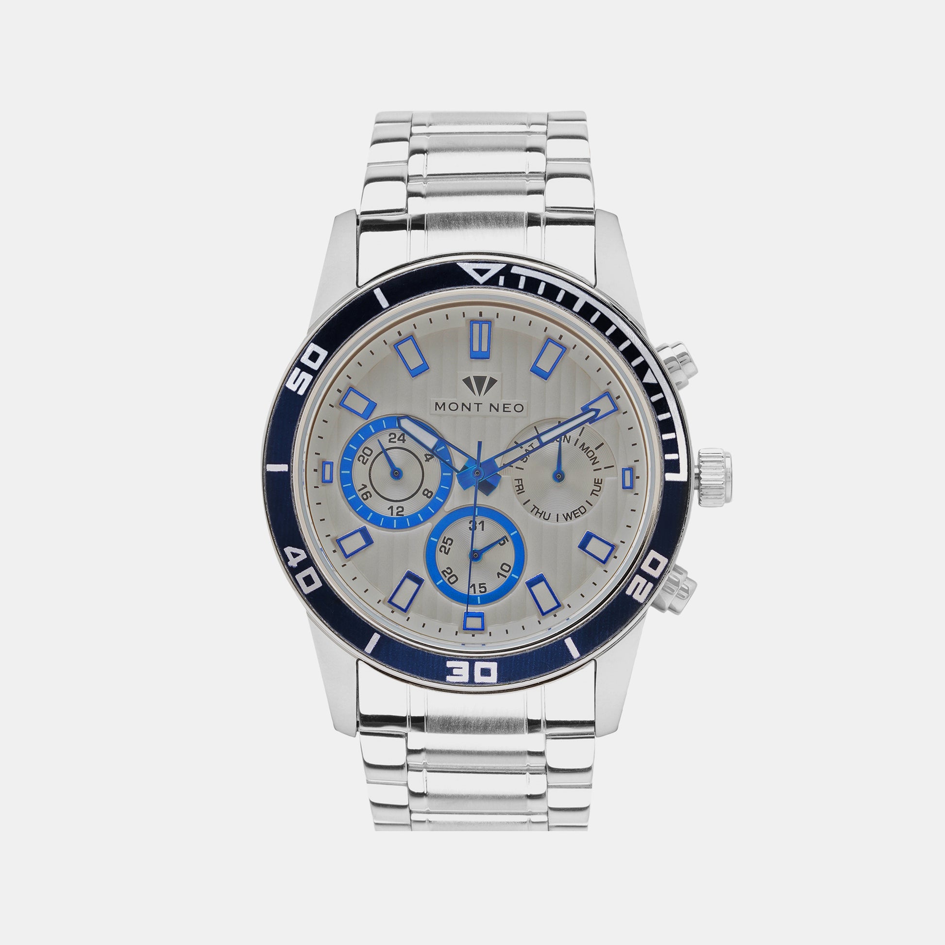 Sophisticated Silver Chronograph Male Stainless Steel Watch 1036C-M1503