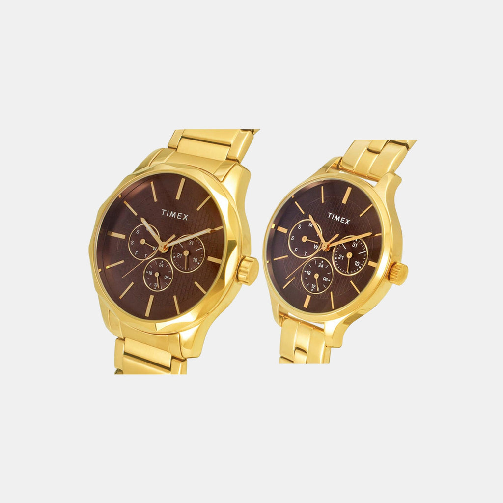 Fashion Couple Quartz Brown Dial Chronograph Stainless Steel Watch TW00PR297