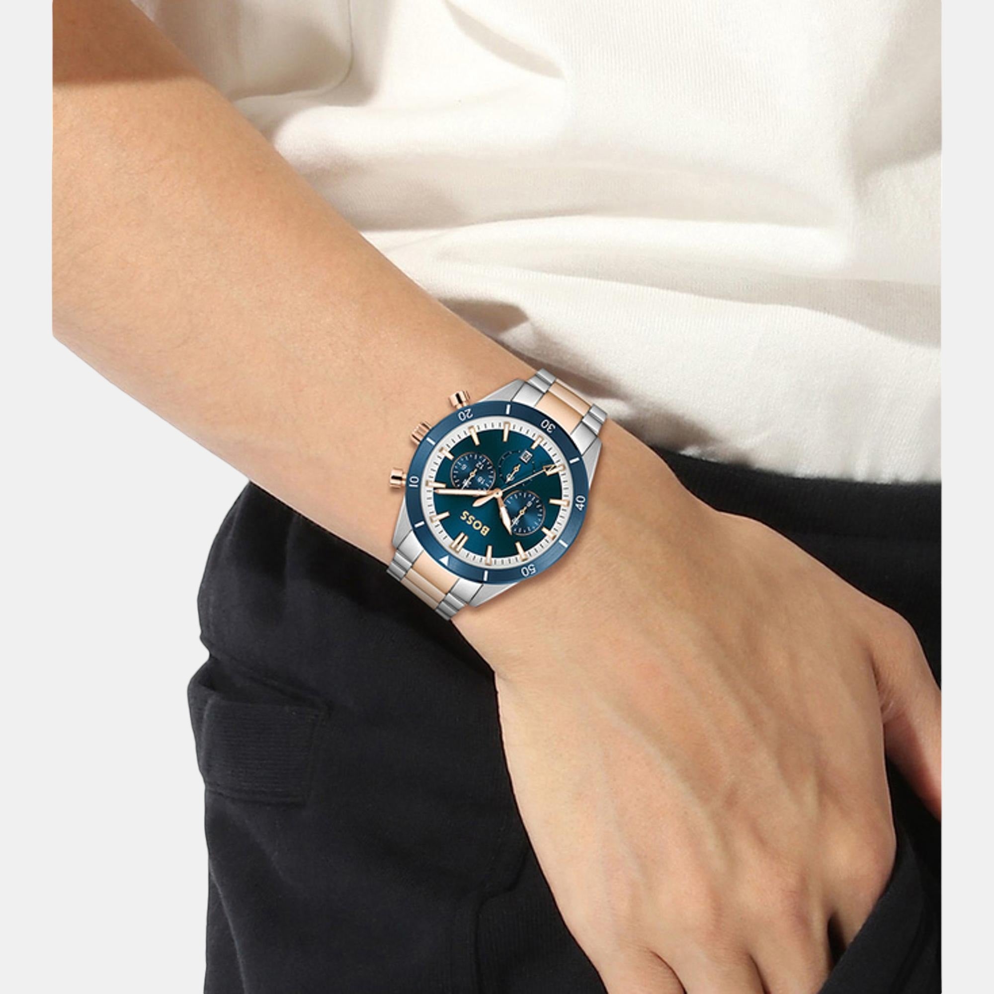 Santiago Men Quartz Blue Dial Chronograph Stainless Steel Watch 1513937