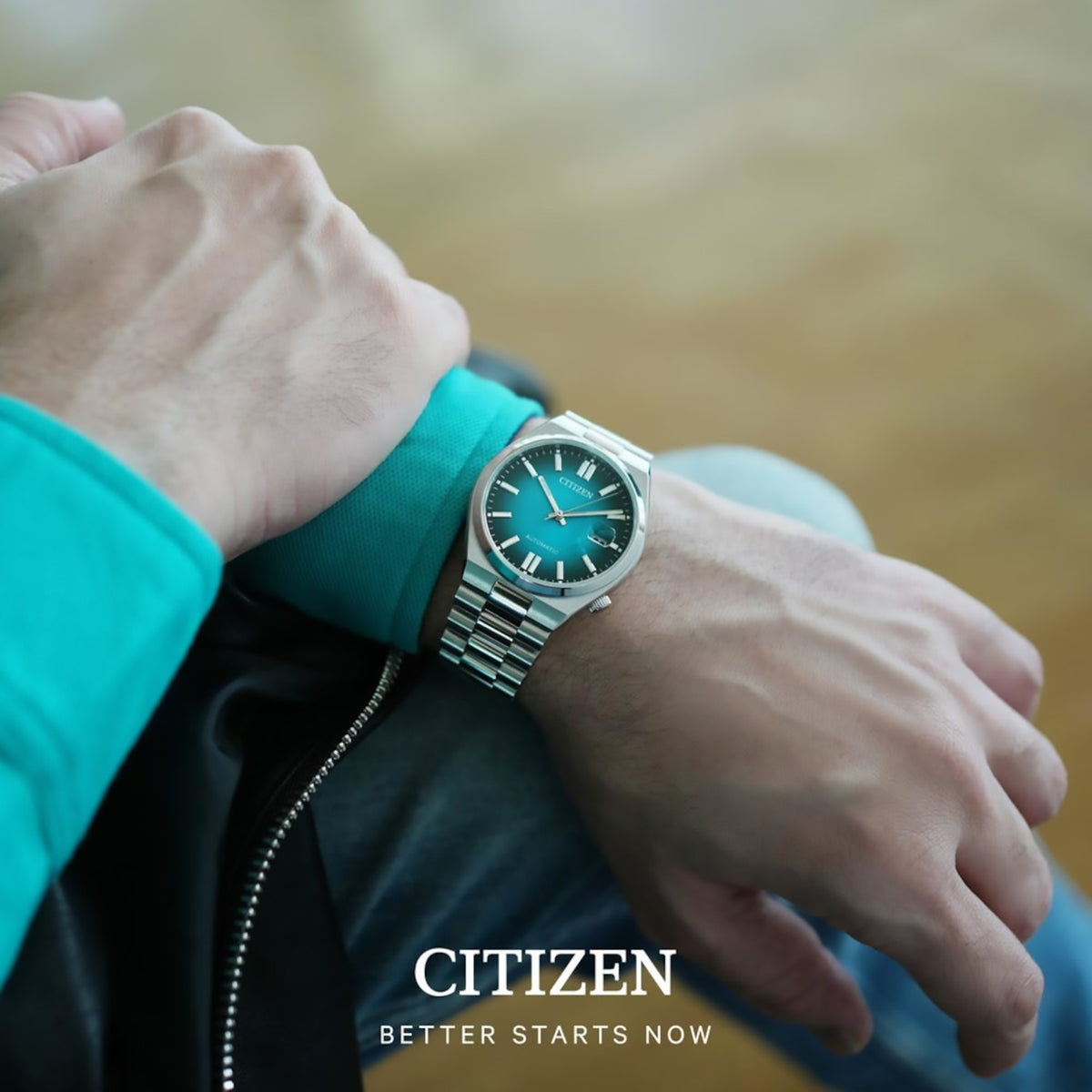 Tsuyosa Men Automatic Green Dial Analog Stainless Steel Watch NJ0151-88X