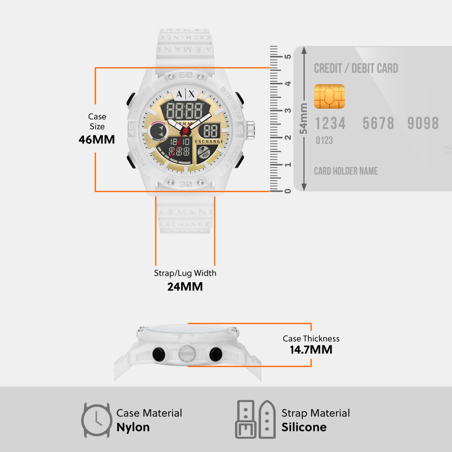 Men's Gold Analog-Digital Silicone Watch AX2961