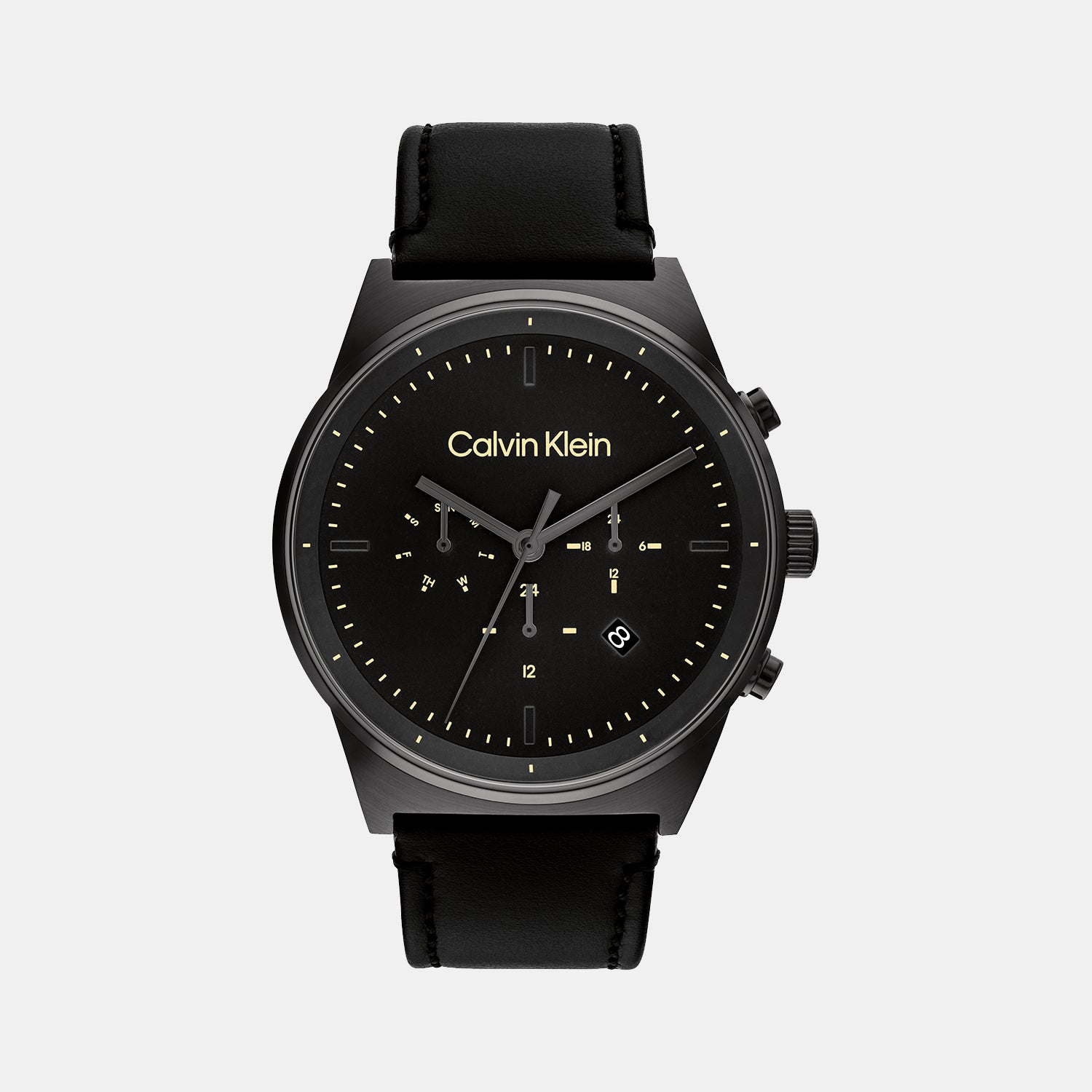 Calvin klein black outlet leather watch