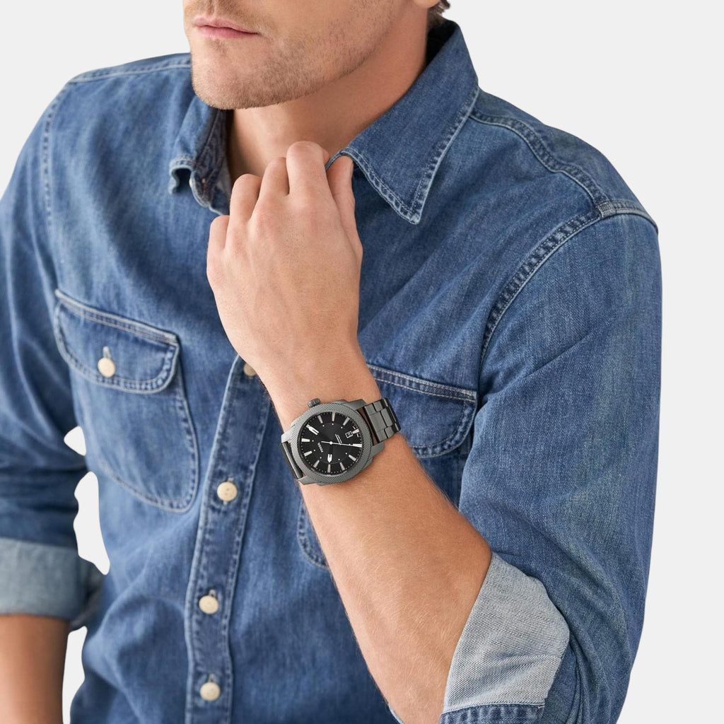 Machine Men Quartz Black Dial Analog Stainless Steel Watch FS5970