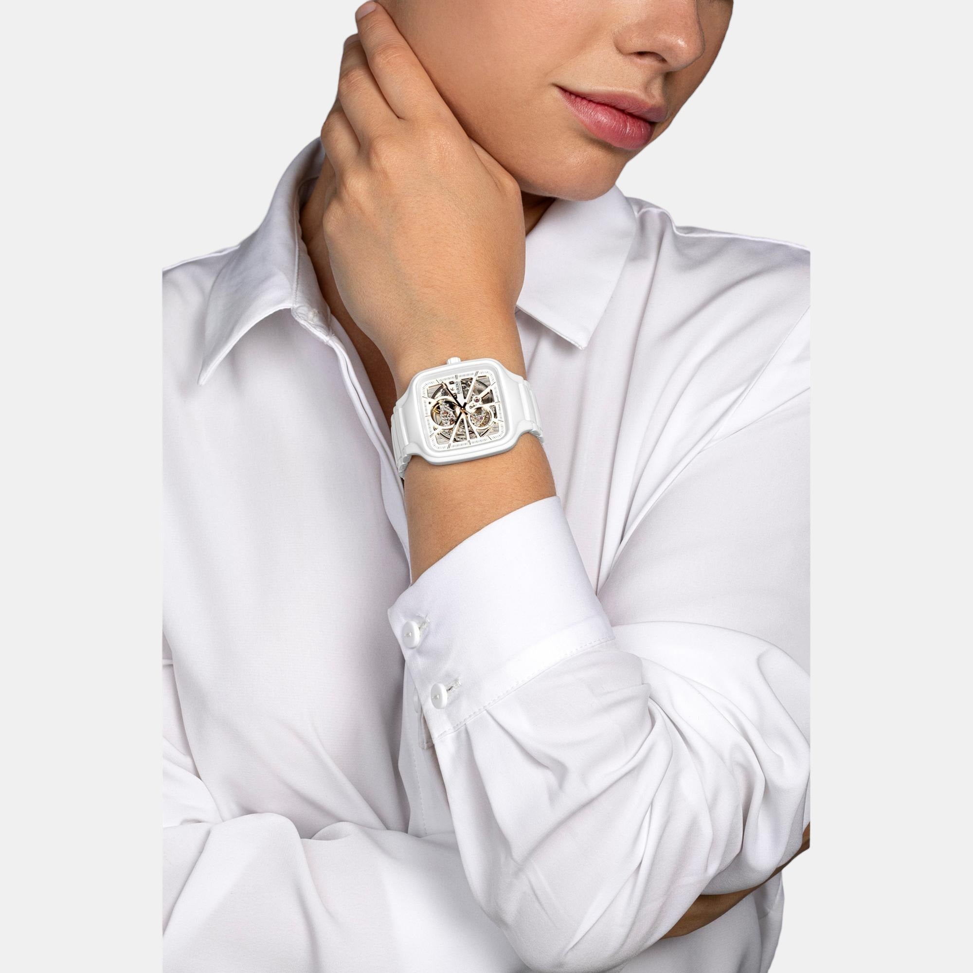 True Square Automatic Open Heart Unisex White Dial Analog Ceramic Watch R27073012