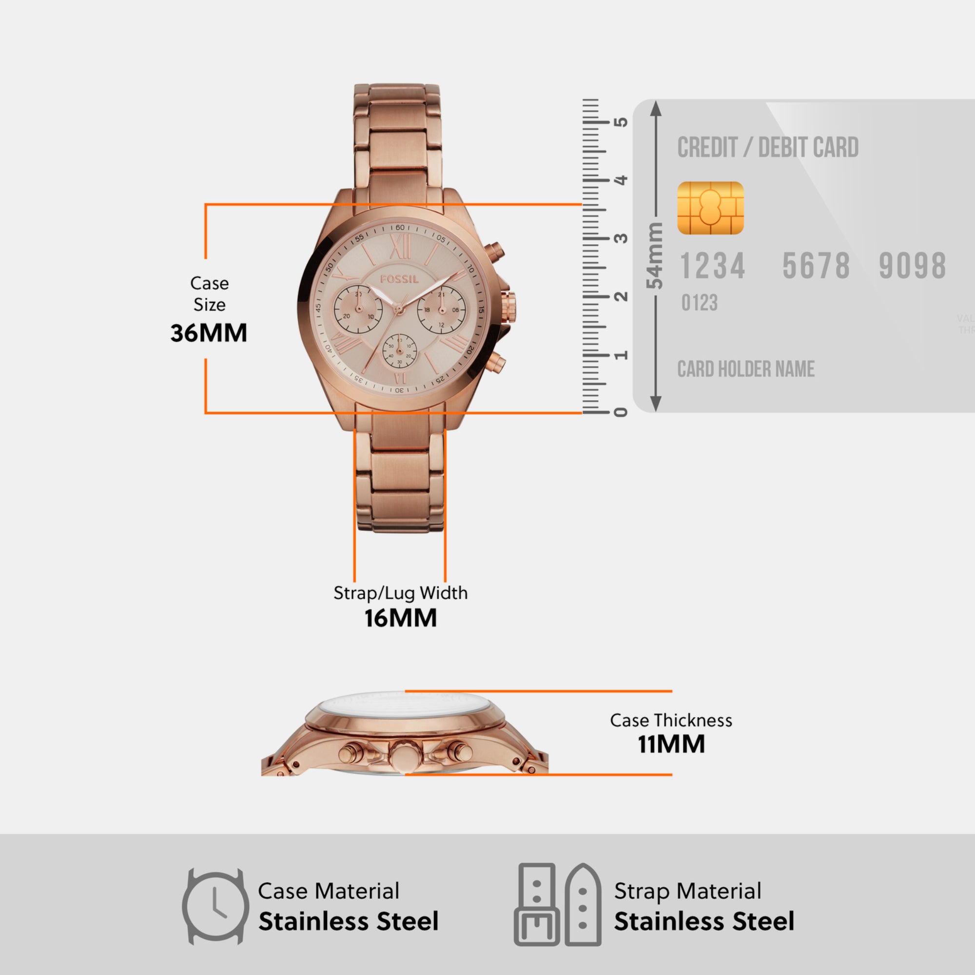 Modern Courier Midsize Chronograph Rose-Gold-Tone Stainless Steel Watch -  BQ3036 - Fossil