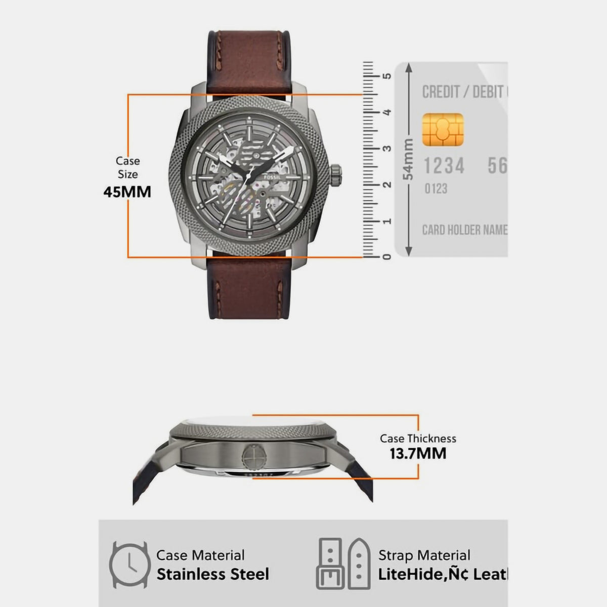 Machine Men Automatic Grey Dial Analog Leather Watch ME3254