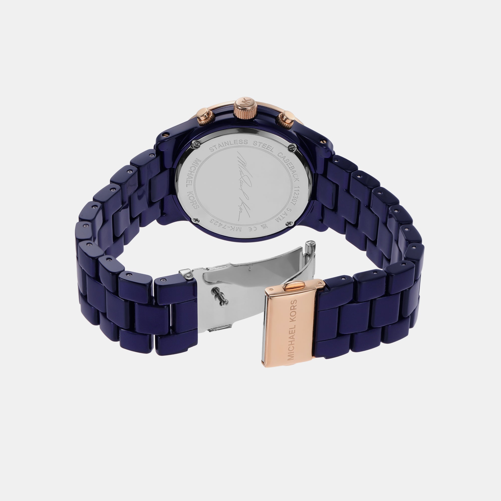 Female Runway Chronograph Navy Acetate Watch MK7423 – Just In Time