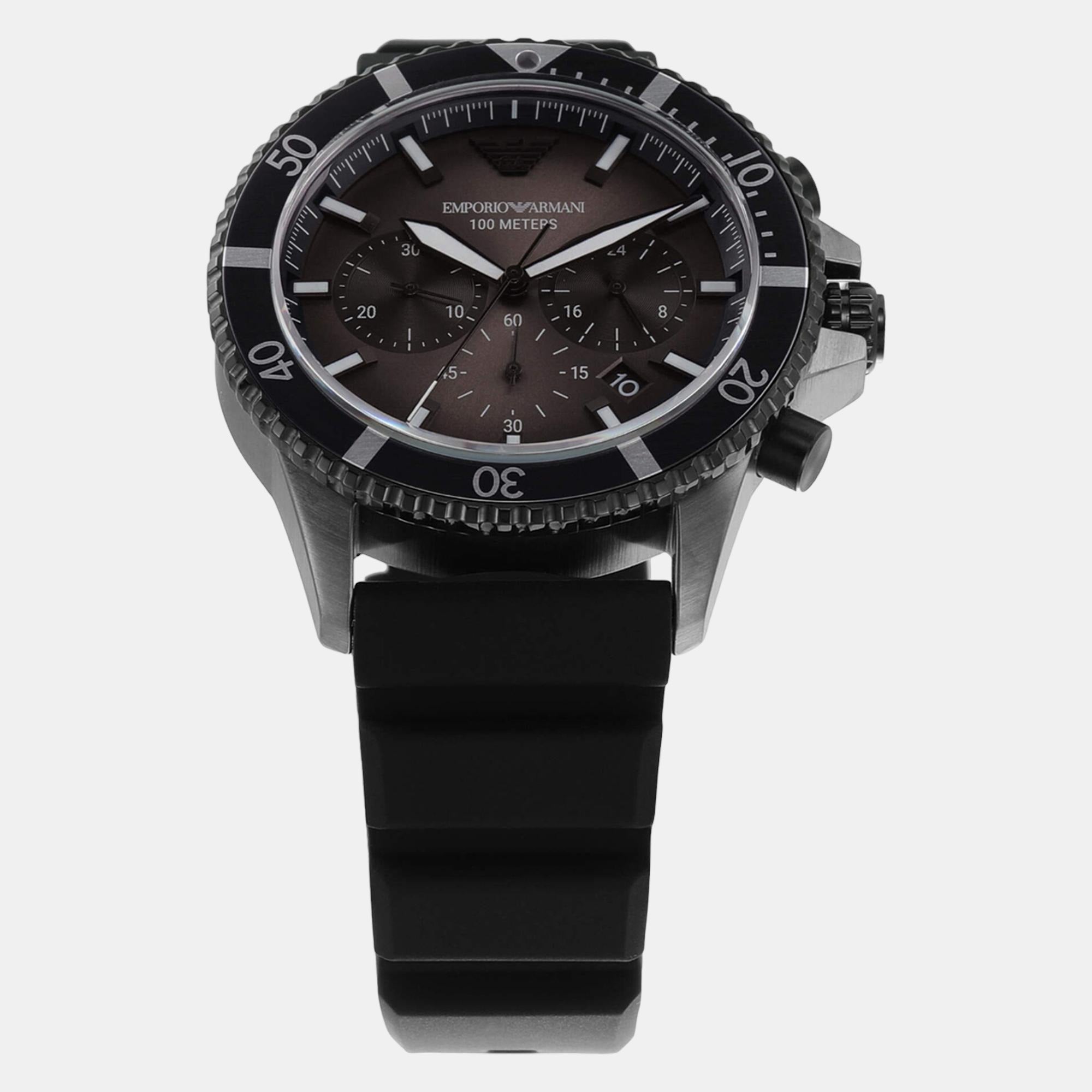 World Explorer Men Quartz Black Dial Chronograph Silicone Watch AR11515