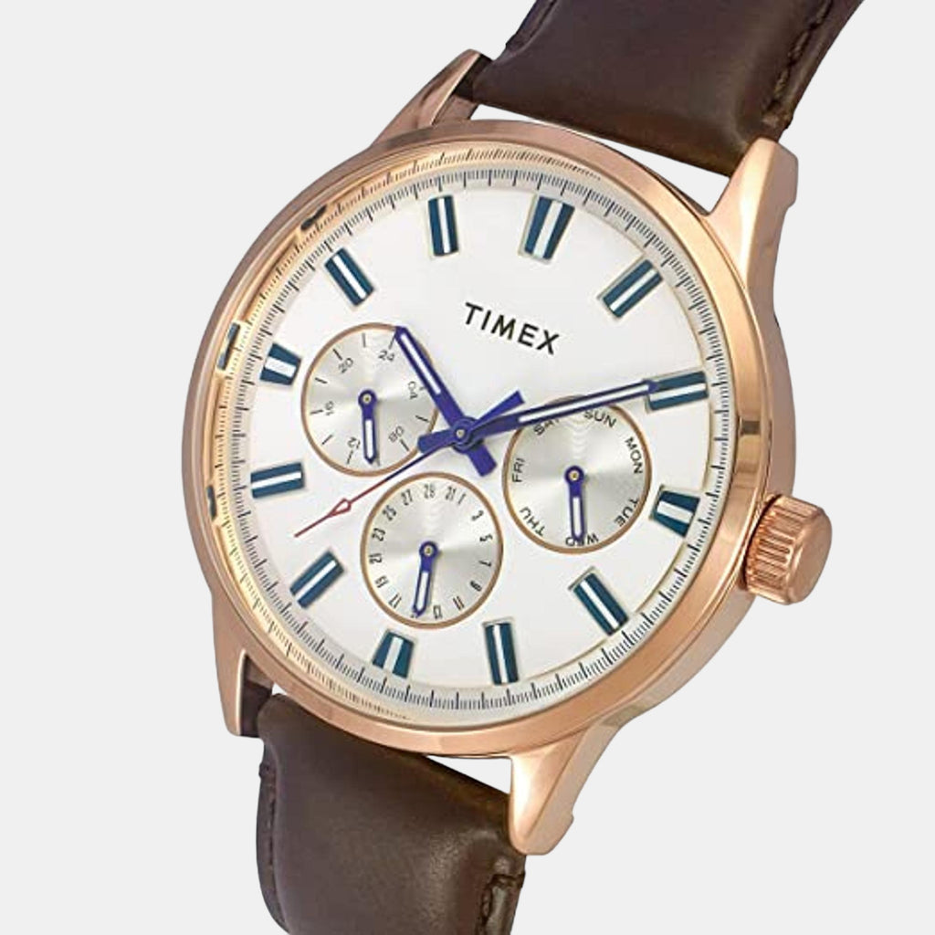 Fashion Men Quartz White Dial Multi-Function Leather Watch TWEG19908