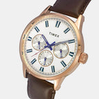 Fashion Men Quartz White Dial Multi-Function Leather Watch TWEG19908