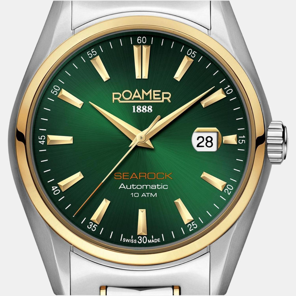 47 20 Roamer Searock Men Quartz Green Dial Analog Stainless Steel Watch ...