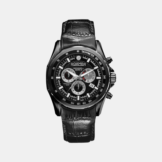 Male Black Leather Chronograph Watch 220837 42 55 02