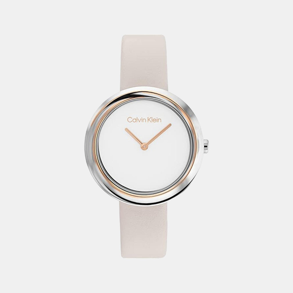 25200094 Calvin Klein Twisted Bezel Women Quartz White Dial Analog Stainless ...