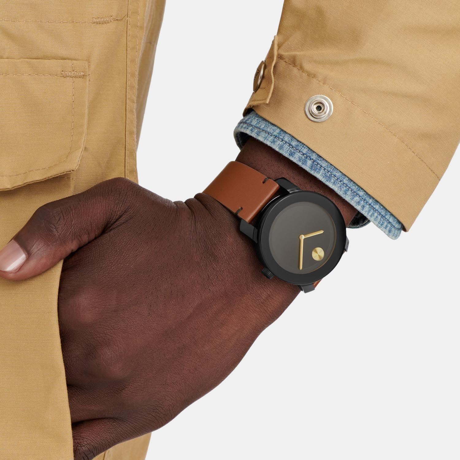 Movado bold shop leather strap