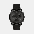 Male Black Leather Chronograph Watch 3600632