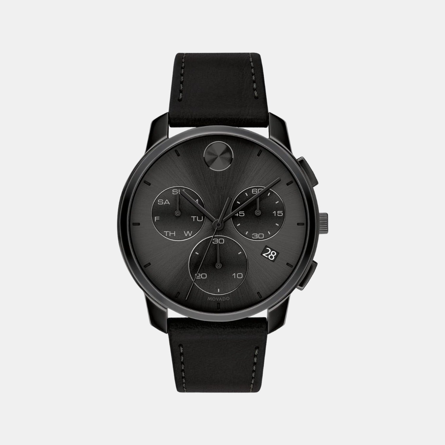 Male Black Leather Chronograph Watch 3600632